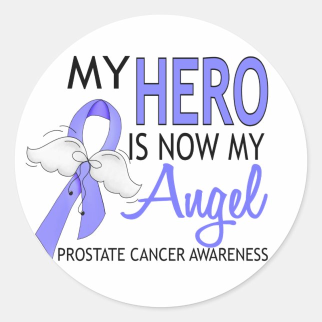 Sticker Rond Mon Héros Est Mon Ange Cancer De La Prostate (Devant)