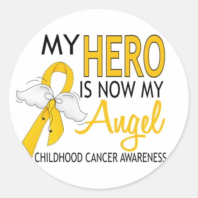 Sticker Rond Mon Héros Est Mon Ange Cancer De L'Enfance (Devant)