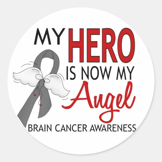 Sticker Rond Mon Héros Est Mon Ange Cancer Du Cerveau (Devant)