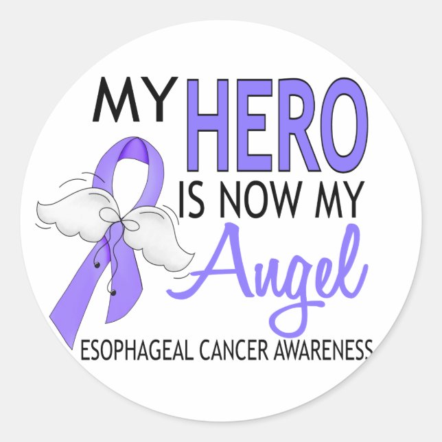 Sticker Rond Mon Héros Est Mon Ange Le Cancer De L'Esophage (Devant)