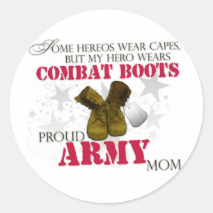 Sticker Rond Mon héros porte des bottes de combat - Army Mom