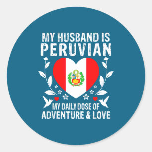 Sticker Rond Mon mari mari péruvien drapeau pérou