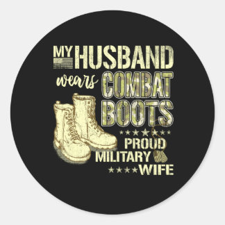 Sticker Rond Mon Mari Porte Des Bottes De Combat Fière Militair