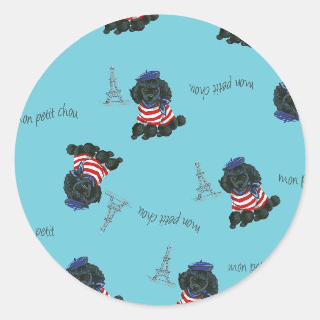 Sticker Rond Mon Petit Chou Chou Noir Poodé Chiot (Devant)
