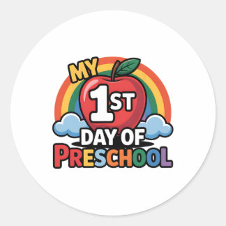 Sticker Rond Mon premier jour d'école maternelle Rainbow Apple