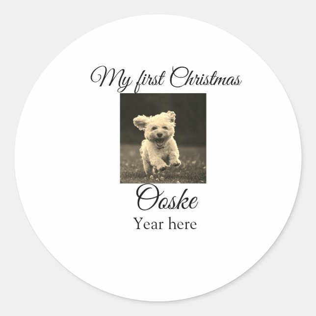 Sticker Rond Mon premier Noël ajouter le nom de l'animal date a (Devant)