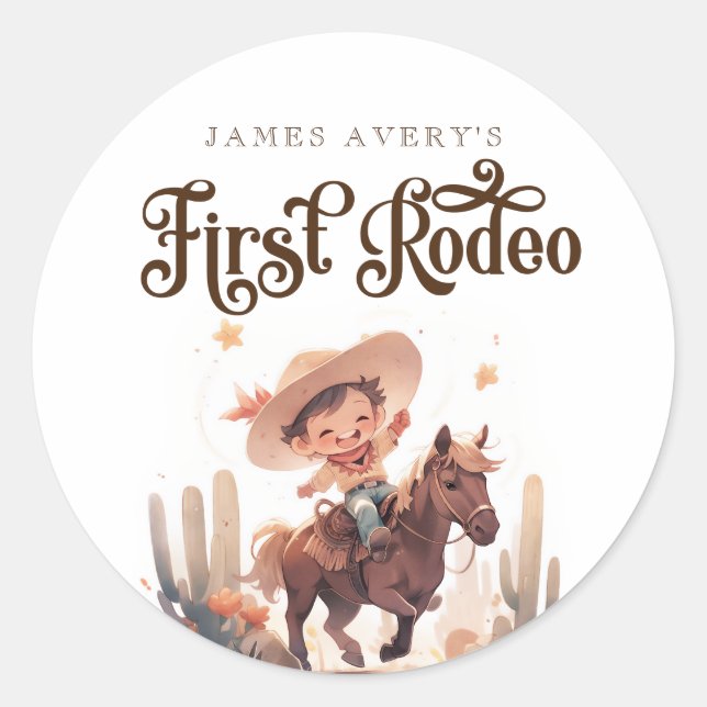 Sticker Rond Mon premier Rodeo Wild West Cowboy Anniversaire (Devant)