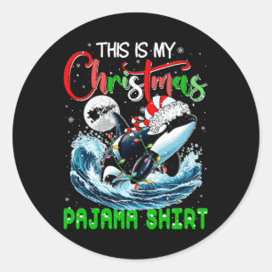 Sticker Rond Mon pyjama de Noël Père Noël Orca Mer Amoureux des