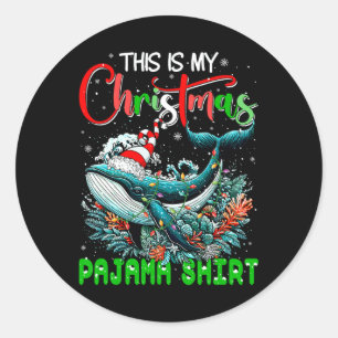 Sticker Rond Mon pyjama de Noël Père Noël Whale Sea Amoureux de
