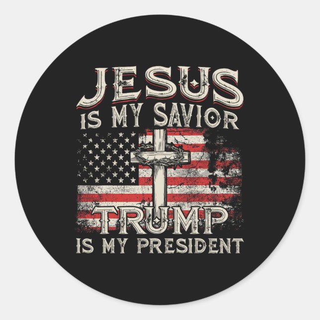 Sticker Rond Mon Sauveur Trump Est-Il Mon Président Drapeau Amé (Devant)
