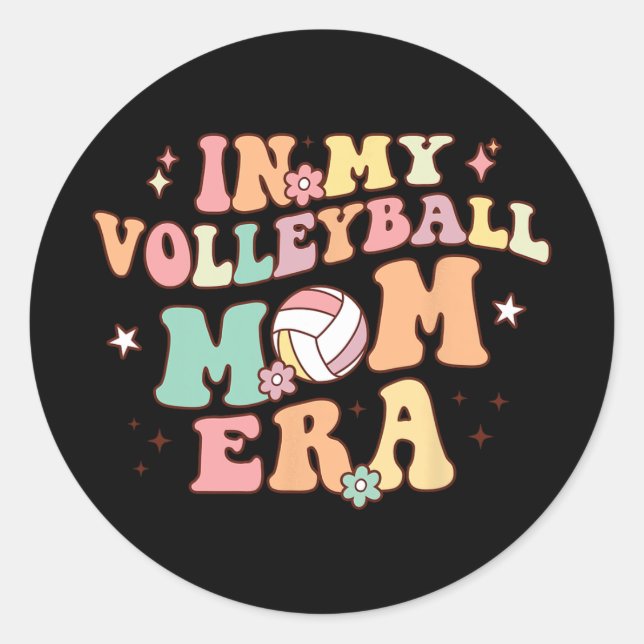 Sticker Rond Mon Volleyball Maman Era Jeu Jour Cute Retro Volle (Devant)