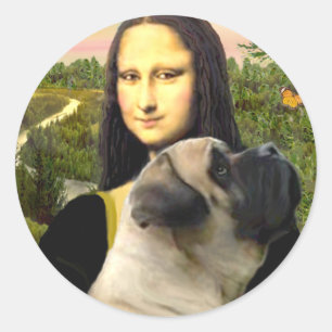 Sticker Rond Mona Lisa - Bouledogue Mastiff #1