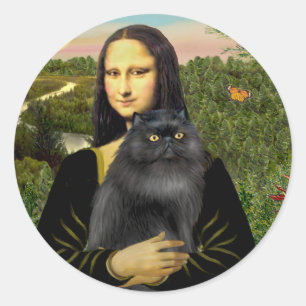 Sticker Rond Mona Lisa - Chat perse (noir)