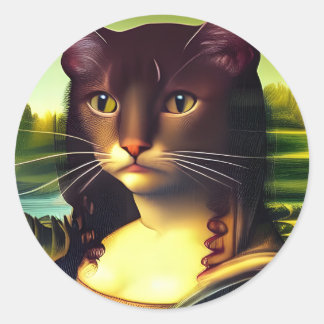 Sticker Rond Mona Lisa Portrait de chat