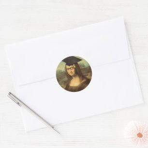 Sticker Rond Mona Lisa w Lunettes Graduation