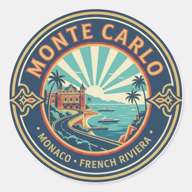 Sticker Rond Monaco Monte Carlo at Night (Devant)