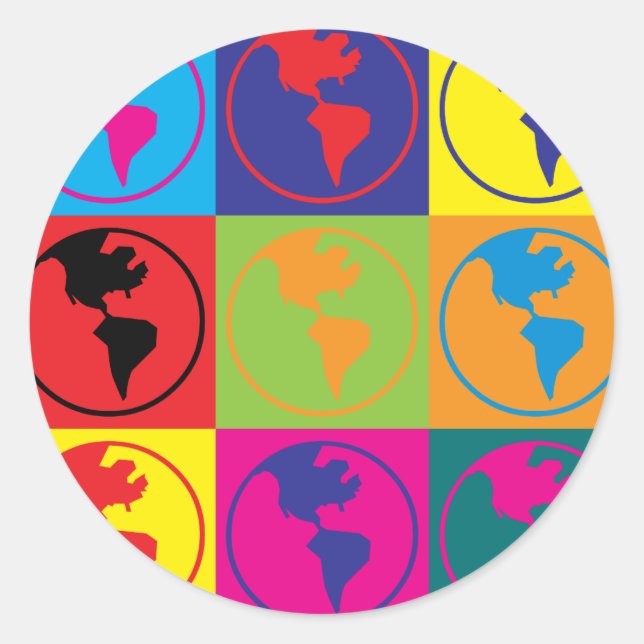 Sticker Rond Monde Domination Pop Art (Devant)