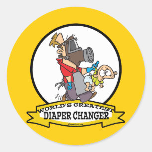 STICKER ROND MONDE LE PLUS GRAND DIAPER CHANGER DAD CARTOON