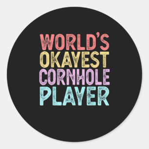 Sticker Rond Mondes Okayest Cornhole Joueur Drôle Cornhole
