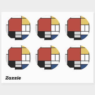 Sticker Rond Mondrian Peinture Rouge Plane Jaune Noir Gris Bleu