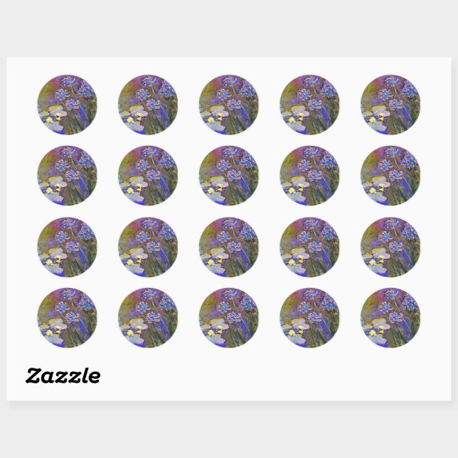 Sticker Rond Monet - Lys d'eau et Agapanthus (Feuille)