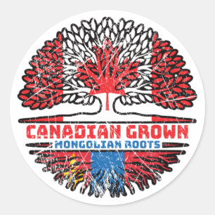 Sticker Rond Mongolie Drapeau canadien des racines d'arbre Mong