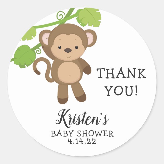 Sticker Rond Monkey Baby shower merci pour l'autocollant (Devant)