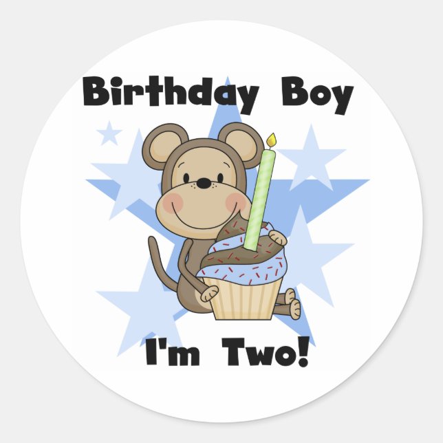 Sticker Rond Monkey Boy 2nd Birthday Tshirts et cadeaux (Devant)