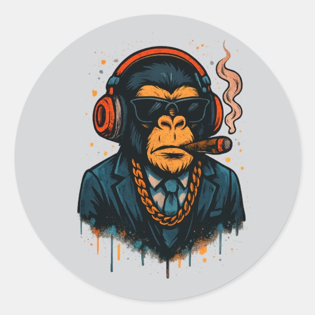 Sticker Rond Monkey Business - Le patron du singe (Devant)