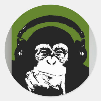 Sticker Rond Monkey connaît la musique