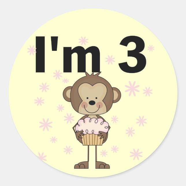 Sticker Rond Monkey I'm 3 Anniversaire Tshirts et cadeaux (Devant)