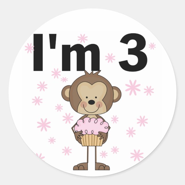 Sticker Rond Monkey I'm 3 Anniversaire Tshirts et cadeaux (Devant)