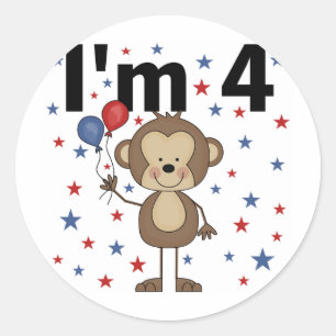 Sticker Rond Monkey I'm 4 T-shirts et cadeaux