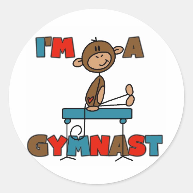 Sticker Rond Monkey Je suis un T-shirts et cadeaux Gymnaste (Devant)