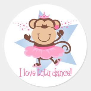 Sticker Rond Monkey Love Tutu Dance