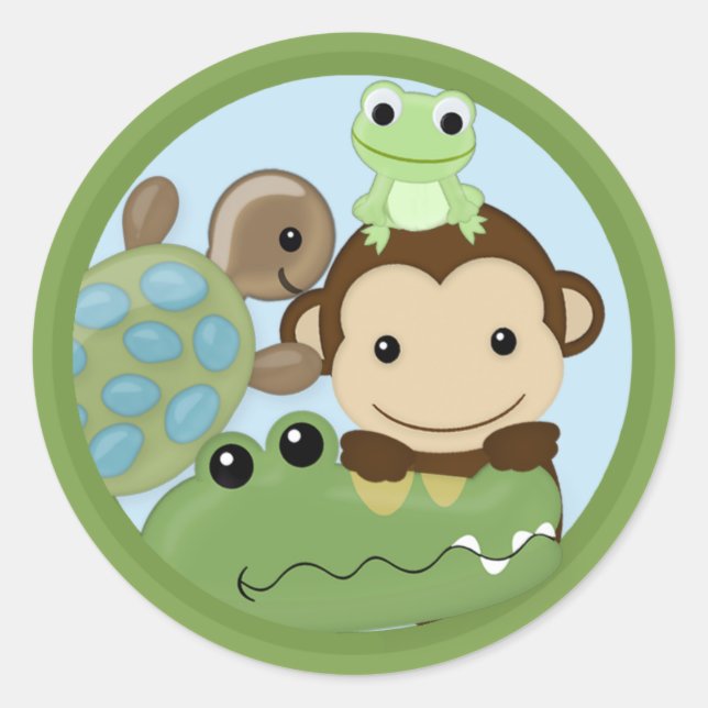 Sticker Rond MONKEY Papagayo Baby shower tortue de grenouille P (Devant)