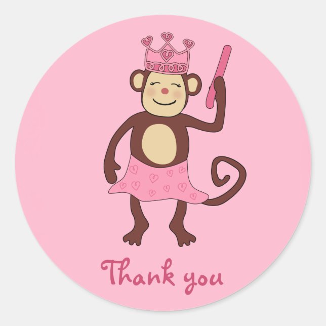 Sticker Rond Monkey Princess 1er anniversaire (Devant)
