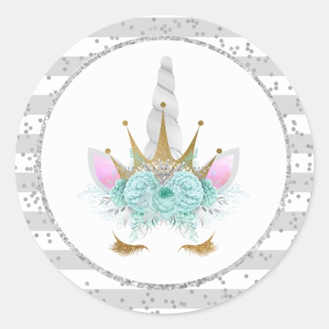 Sticker Rond Monnaie, argent et or Unicorne Princesse (Devant)