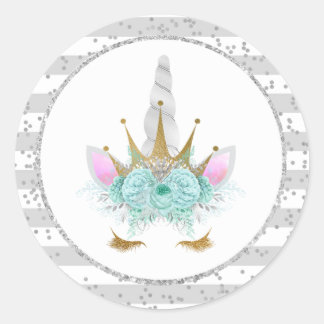 Sticker Rond Monnaie, argent et or Unicorne Princesse