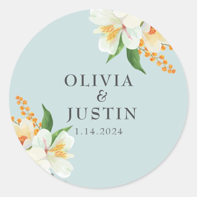 Sticker Rond Monnaie vert floral Fleurs de printemps Mariage Fa (Devant)