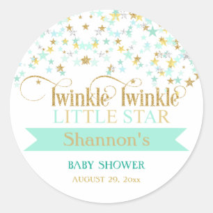 Sticker Rond Monnaie verte et dorée du Baby shower Twinkle Lit