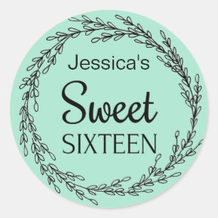 Sticker Rond Monnaie verte Sweet sixteen noir Parisien Nom
