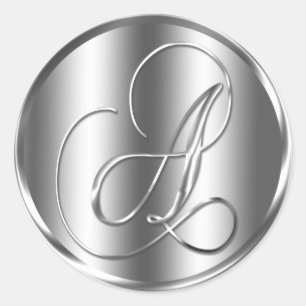 Sticker Rond Monogram A Silver Color Faire-part de mariage Holi