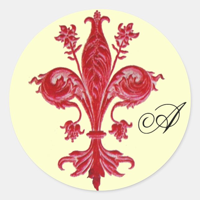 Sticker Rond MONOGRAM ANTIQUE FLEUR ROUGE DE LISE, Crème (Devant)