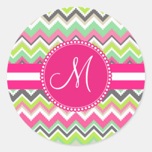 Sticker Rond Monogram Aztec Andes Tribal Mountains Chevron