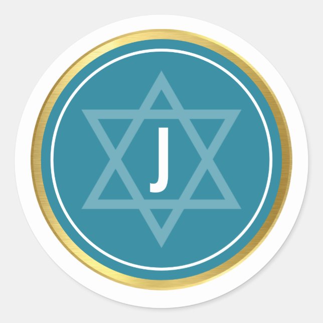 Sticker Rond MONOGRAM BAR MITZVAH turquoise moderne or bleu (Devant)