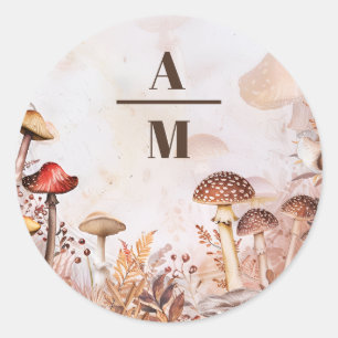 Sticker Rond Monogram Champignon Toadstool Forêt Enchantée Wedd