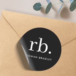 Sticker Rond Monogram Classic Elegant Minimum Black and White