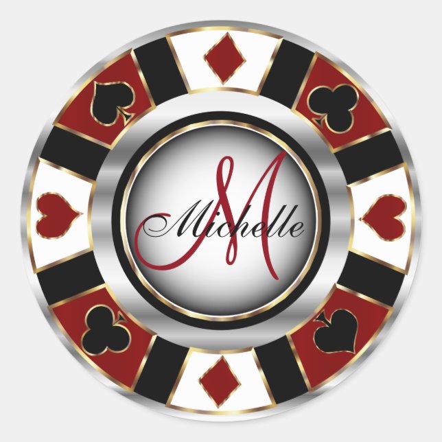Sticker Rond Monogram Dark Red Casino Poker Chip Design (Devant)