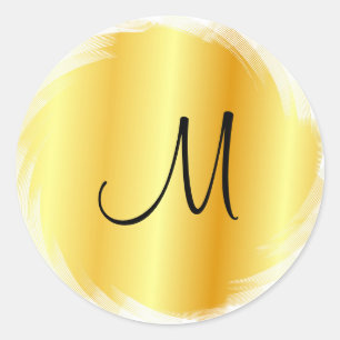 Sticker Rond Monogram Faux Gold Moderne Élégant Modèle